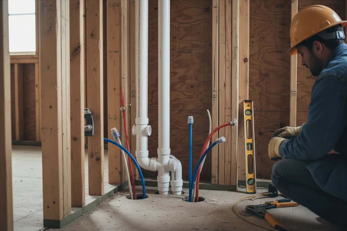 Drain and supply rough-in during Sump Pump Repair in Center Moriches